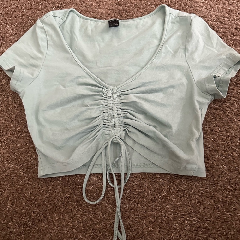 Light Blue Ruched Crop Top - Picture 3 of 7